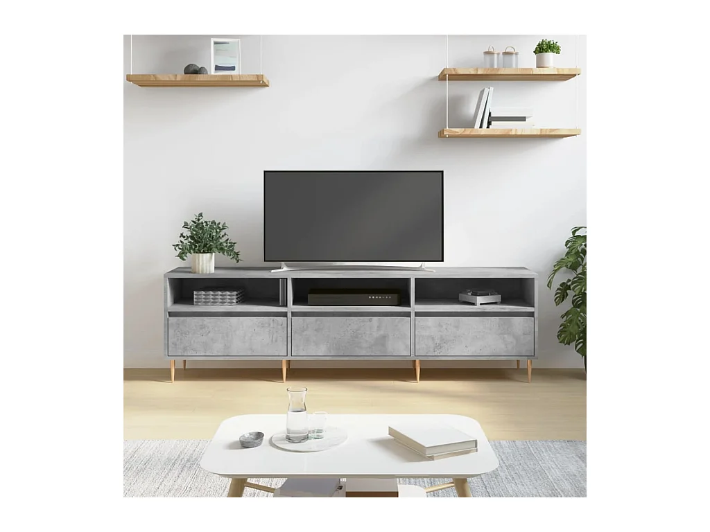 Meuble TV BEis béton 150x30x44,5 cm bois d'ingénierie BE34728