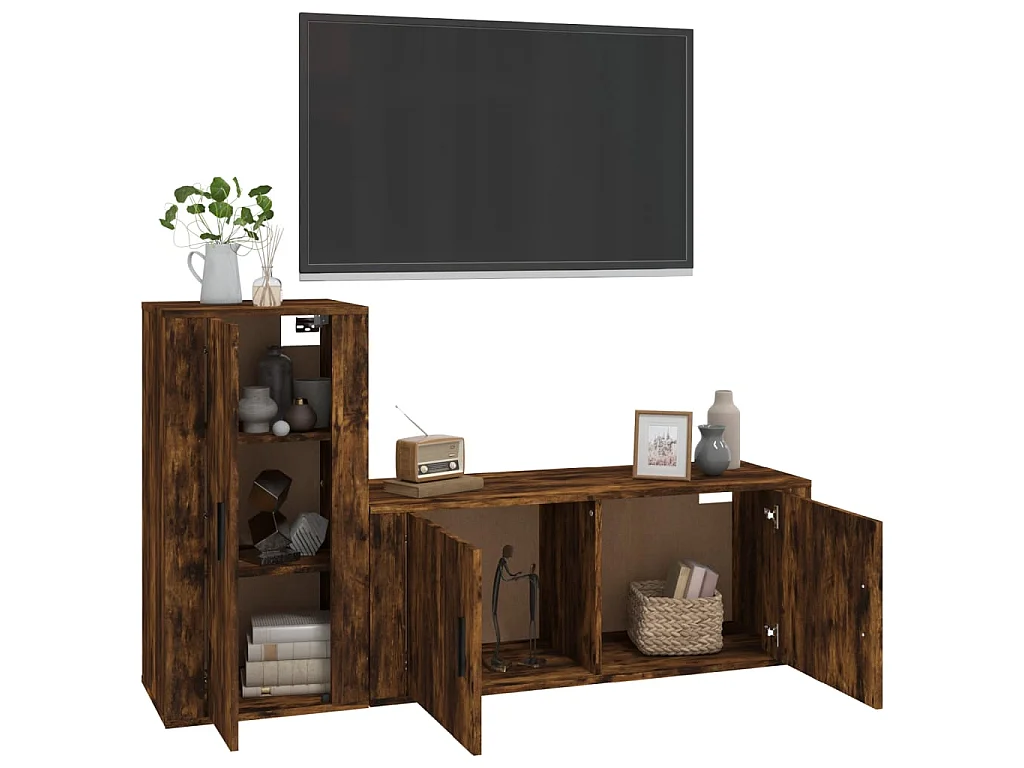 Set de muebles de TV 2 pzas madera contrachapada roble ahumado ES82297