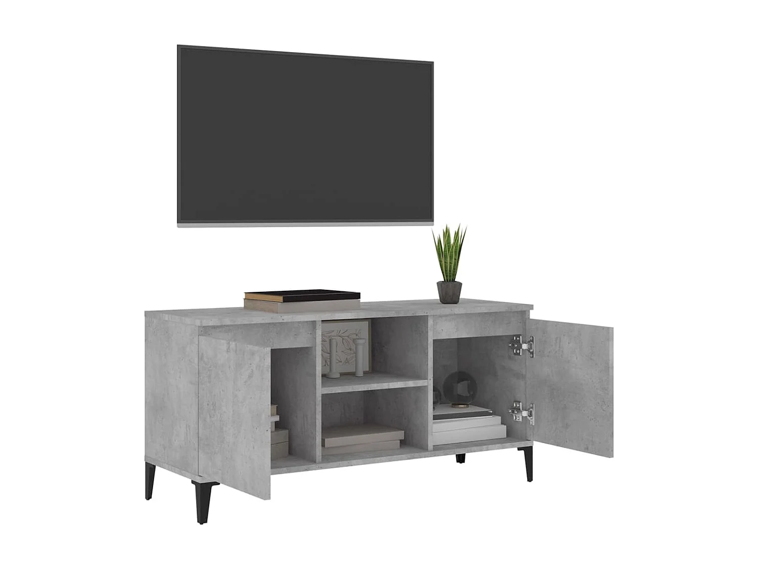 Meuble TV avec pieds en métal Gris béton 103,5x35x50 cm BE80896