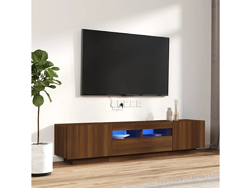 2-tlg. TV-Schrank-Set,TV-Möbel LED-Leuchten Braun Eiche Holzwerkstoff -gkd365878