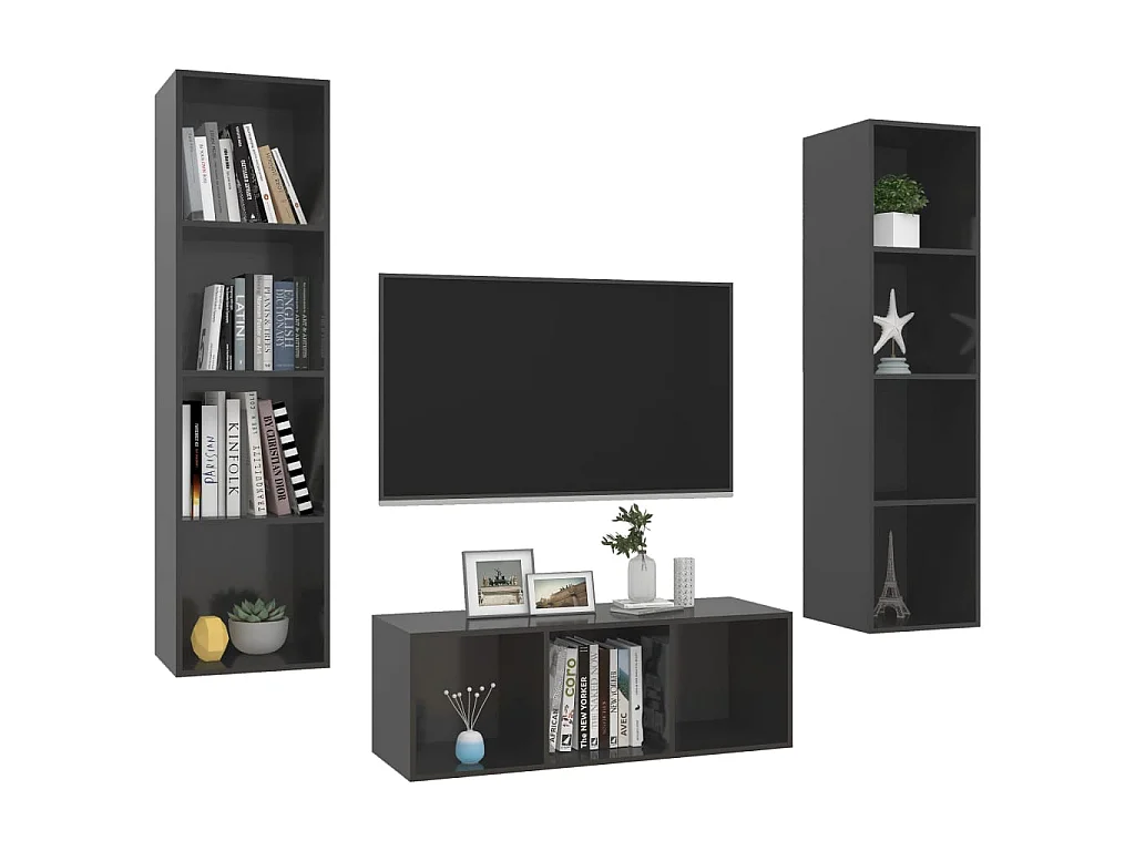 3-tlg. TV-Schrank-Set,TV-Möbel Hochglanz-Grau Holzwerkstoff -gkd97104
