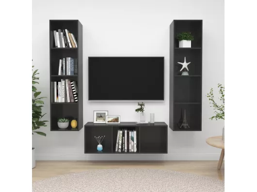 Kauf Unique 3-tlg. TV-Schrank-Set,TV-Möbel Hochglanz-Grau Holzwerkstoff -gkd97104