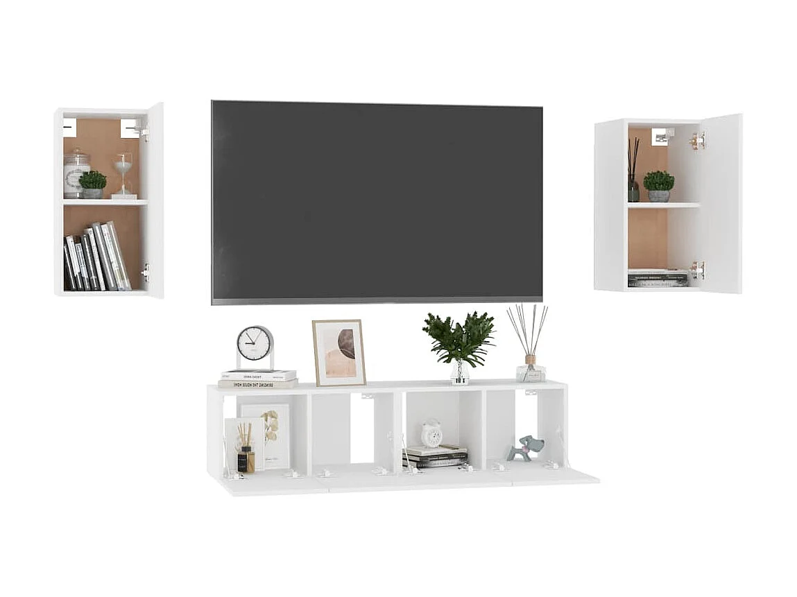 Meubles TV 4 pcs Blanc Aggloméré BE81399