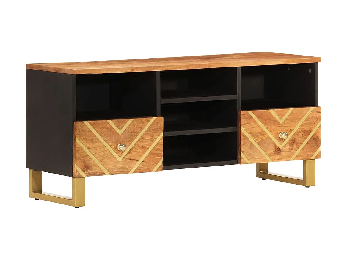 TV-Schrank,TV-Möbel Braun und Schwarz 100x33,5x46 cm Massivholz Mango -gkd942724