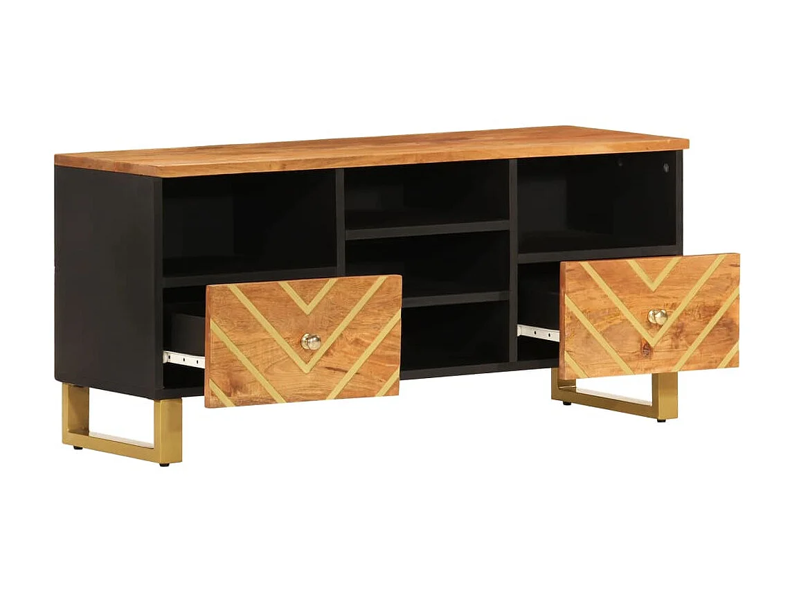 TV-Schrank,TV-Möbel Braun und Schwarz 100x33,5x46 cm Massivholz Mango -gkd942724