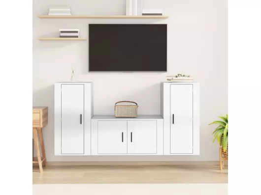 Kauf Unique 3-tlg. TV-Schrank-Set,TV-Möbel Hochglanz-Weiß Holzwerkstoff -gkd484766