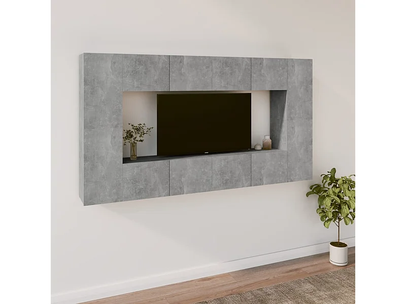 8-delige Tv-meubelset bewerkt hout betongrijs NL328311