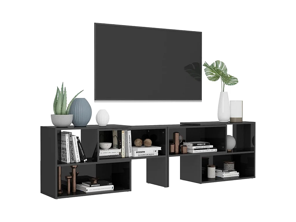 Meuble TV Gris brillant 149x30x52 cm Aggloméré BE88980