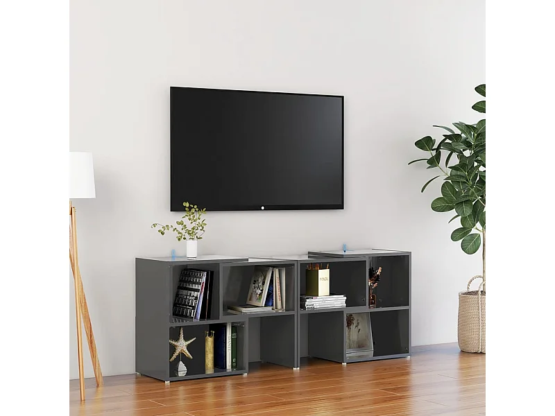 Meuble TV Gris brillant 104x30x52 cm Aggloméré BE27855