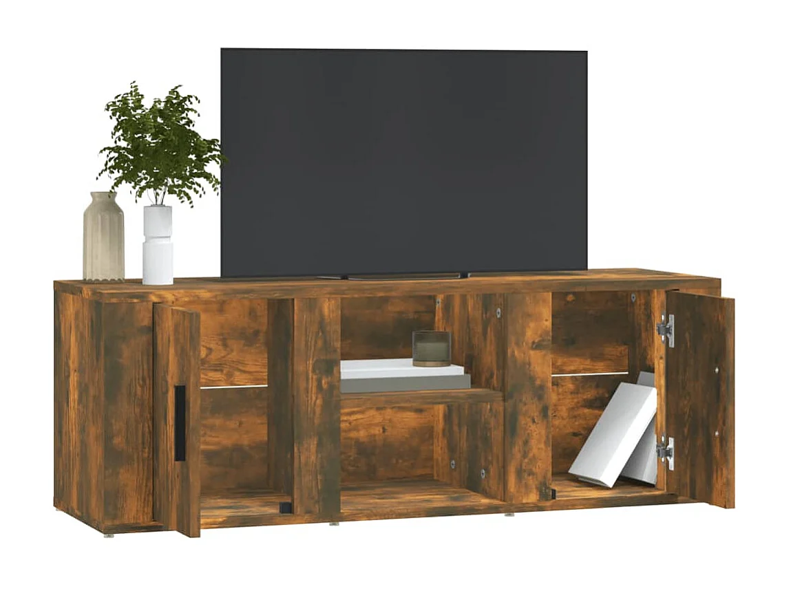 Meuble TV Chêne fumé 100x31,5x35 cm Bois d'ingénierie BE23254