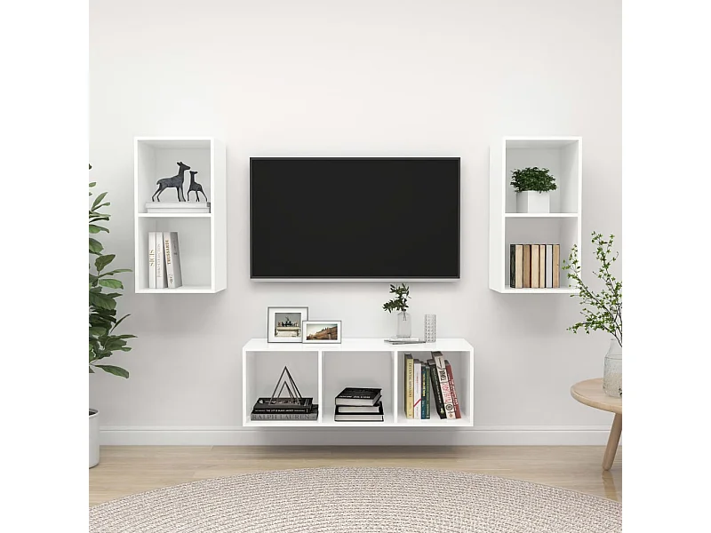 Juego de Muebles para TV 3 piezas madera ingeniería blanco ES41230