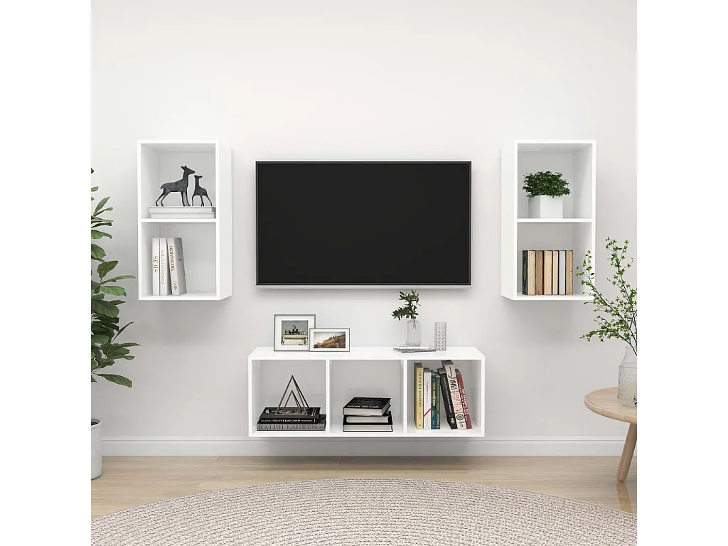 3-tlg. TV-Schrank-Set,TV-Möbel Weiß Holzwerkstoff -gkd785546