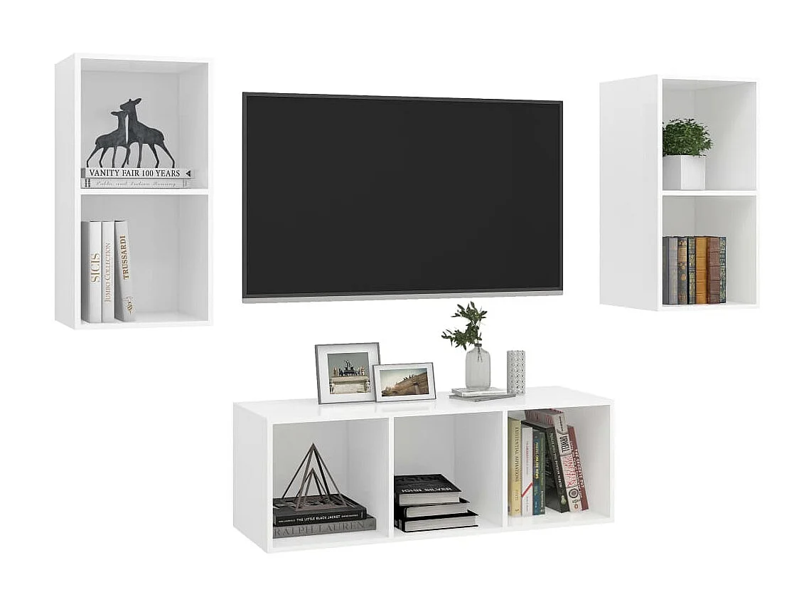 3-tlg. TV-Schrank-Set,TV-Möbel Weiß Holzwerkstoff -gkd785546