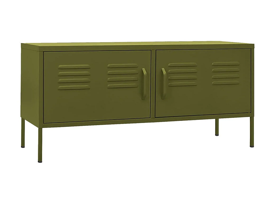 Meuble TV Vert olive 105x35x50 cm Acier BE59389