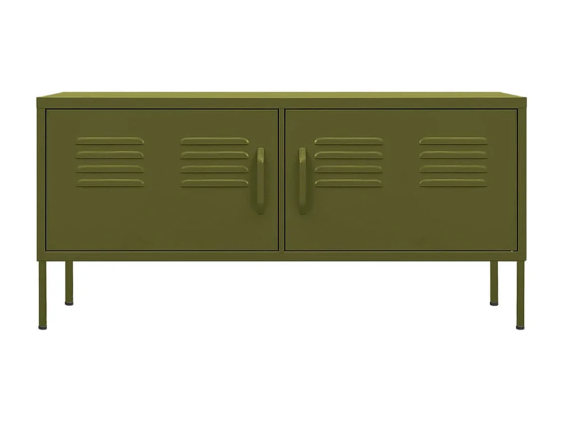 Meuble TV Vert olive 105x35x50 cm Acier BE59389