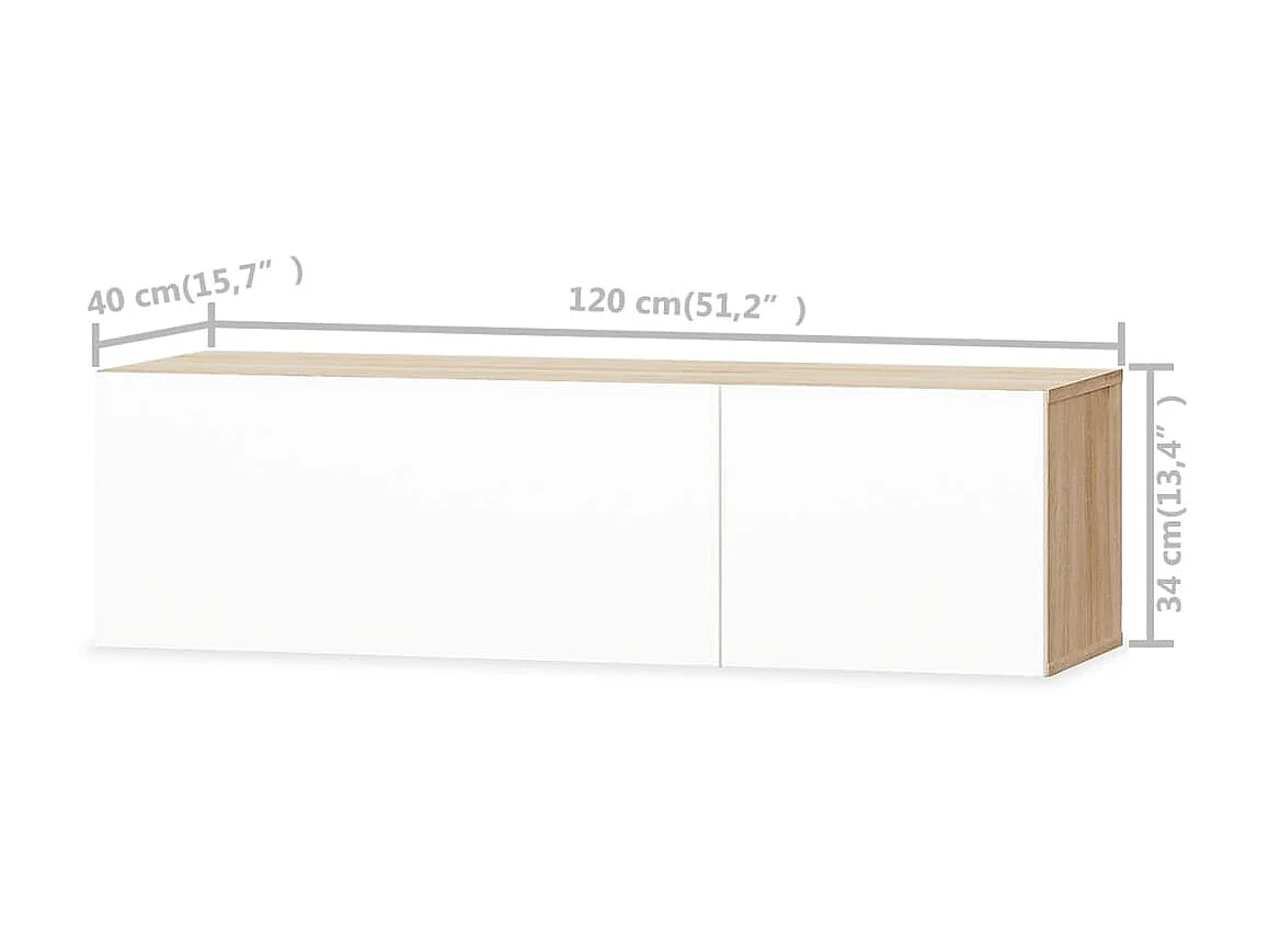 TV-Schrank,TV-Möbel Holzwerkstoff 120x40x34 cm Hochglanz-Weiß und Eiche -gkd647641