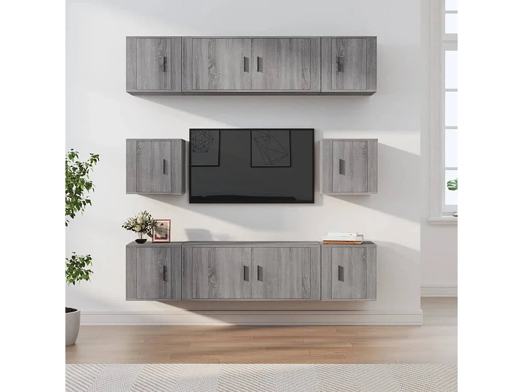 Conjunto móveis de TV 8 pcs madeira processada sonoma cinza PT863912