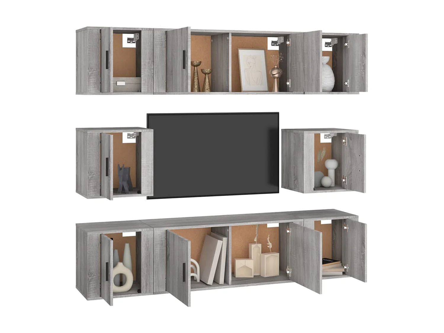 Conjunto móveis de TV 8 pcs madeira processada sonoma cinza PT863912