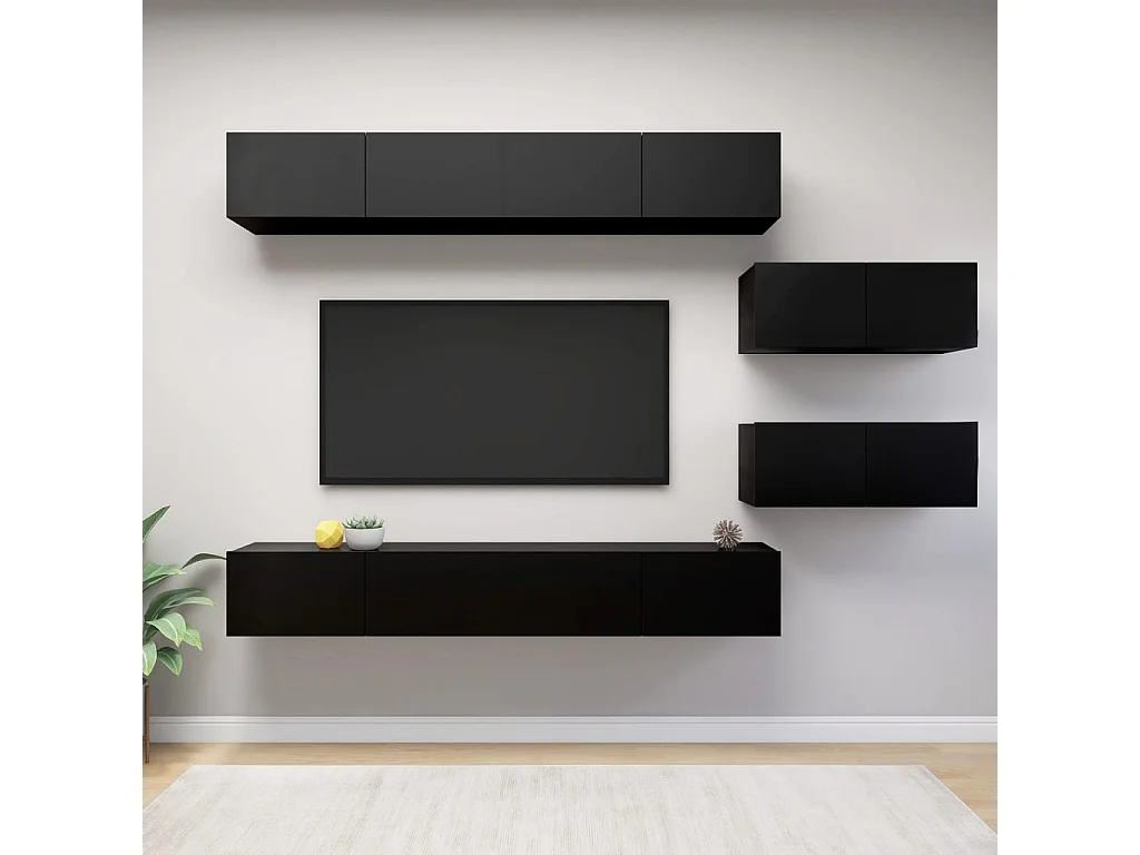 Meubles TV 6 pcs Noir Aggloméré BE24051