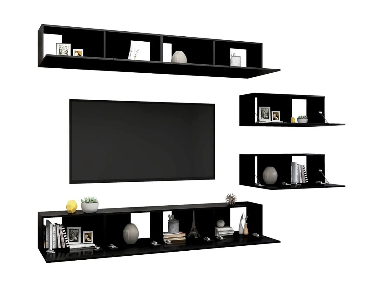 Meubles TV 6 pcs Noir Aggloméré BE24051