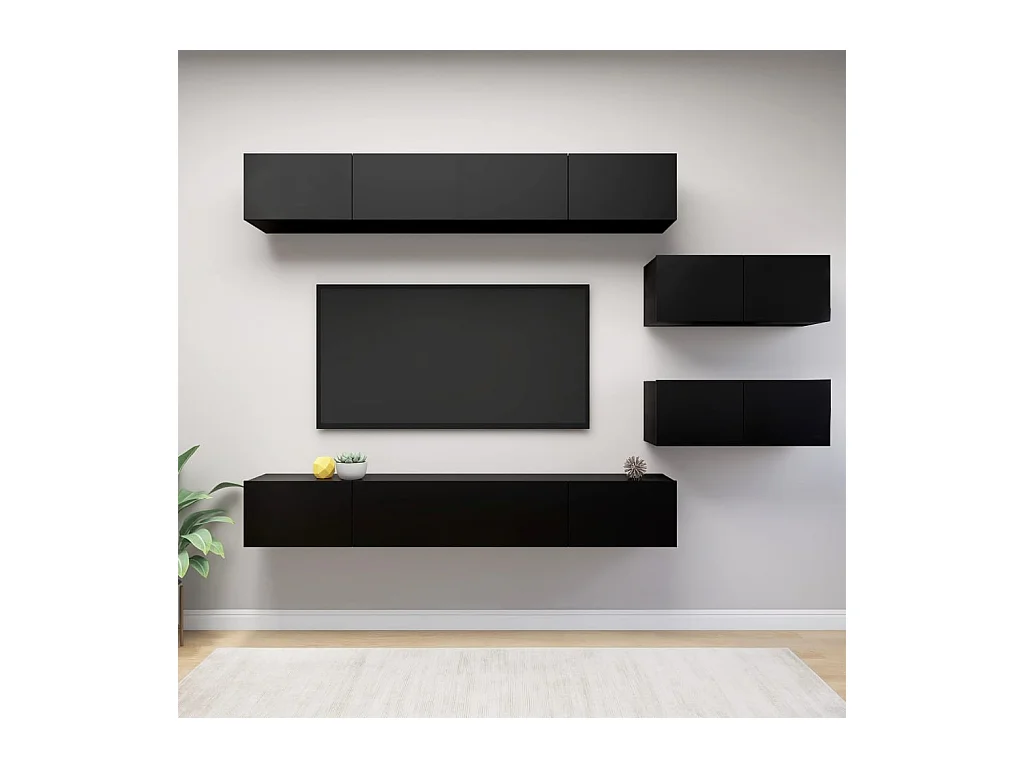 Meubles TV 6 pcs Noir Aggloméré BE24051