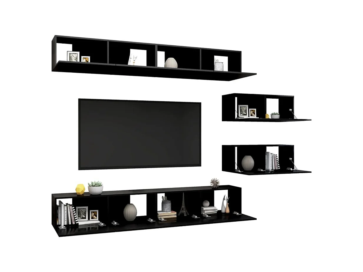 Meubles TV 6 pcs Noir Aggloméré BE24051