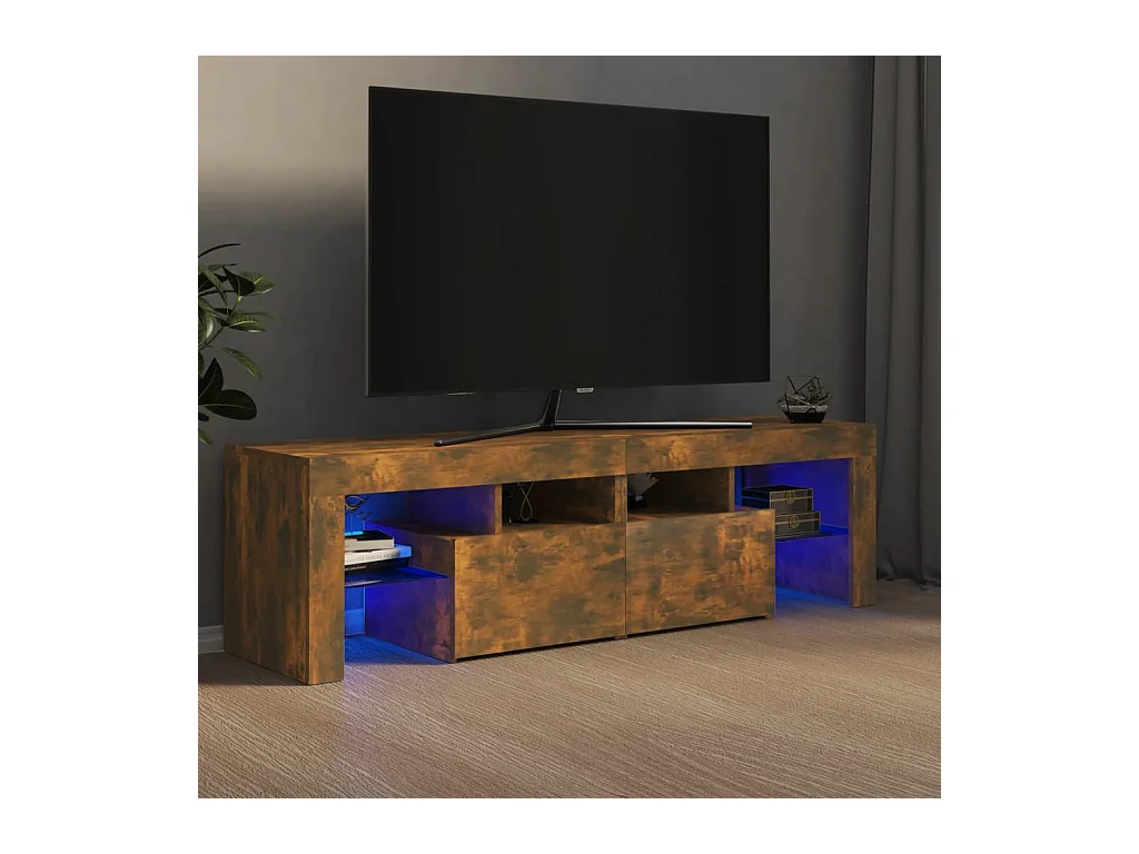 Meuble TV avec lumières LED Chêne fumé 140x36,5x40 cm BE49768