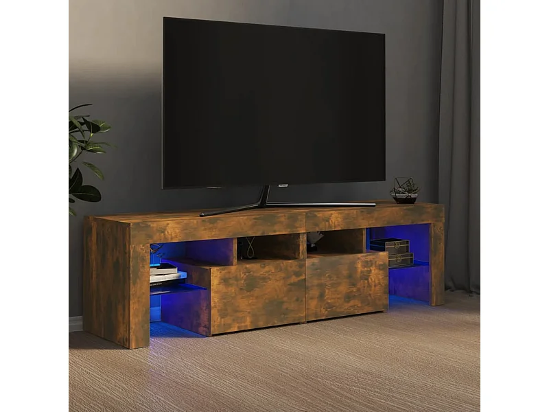Meuble TV avec lumières LED Chêne fumé 140x36,5x40 cm BE49768