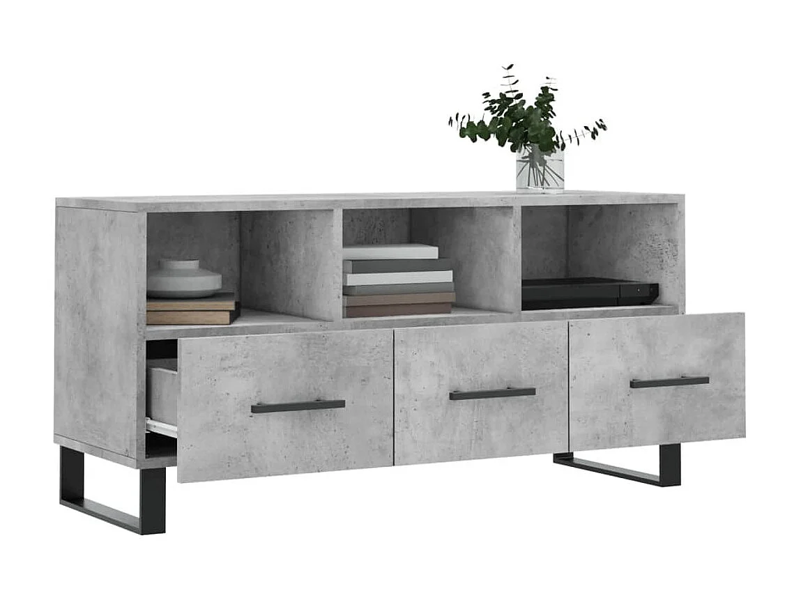Meuble TV BEis béton 102x36x50 cm bois d'ingénierie BE90441