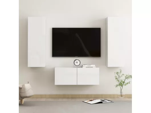 Kauf Unique 3-tlg. TV-Schrank-Set,TV-Möbel Hochglanz-Weiß Holzwerkstoff -gkd764788