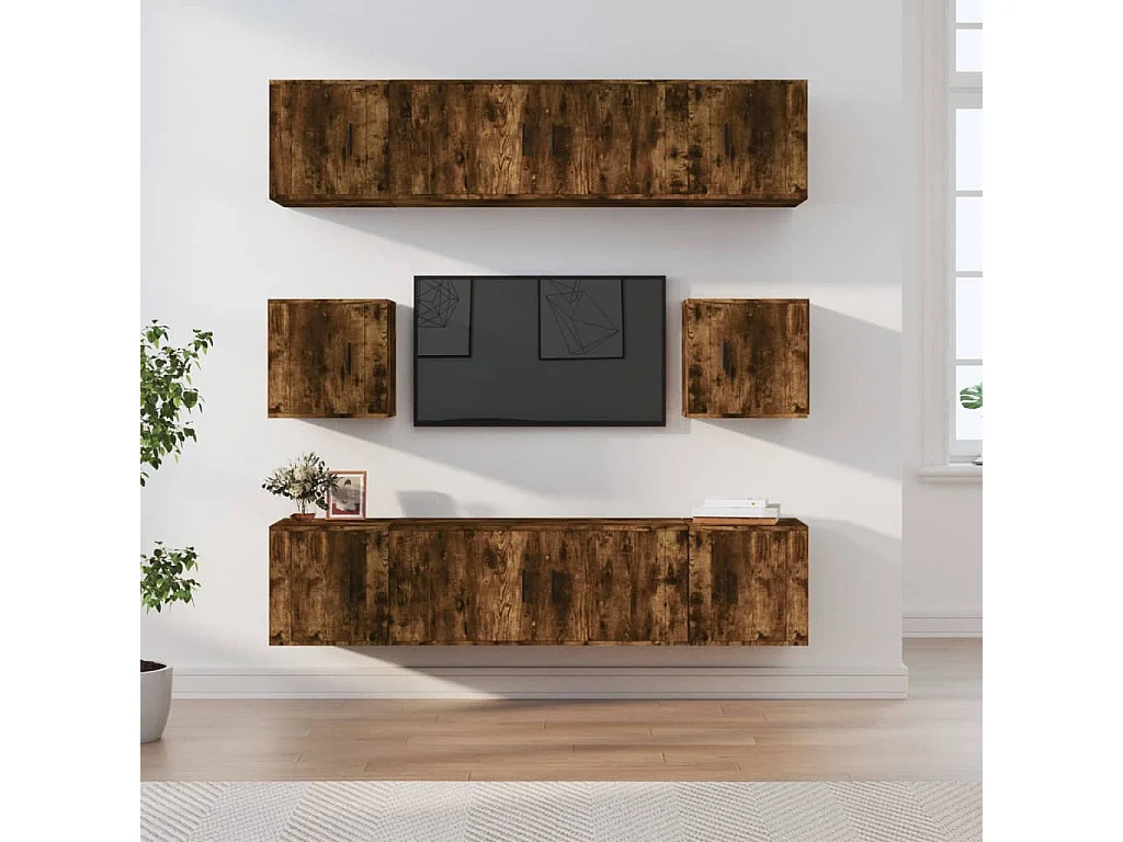 Set Mobili Porta TV | Armadietti TV 8 pz Rovere Fumo in Legno Multistrato