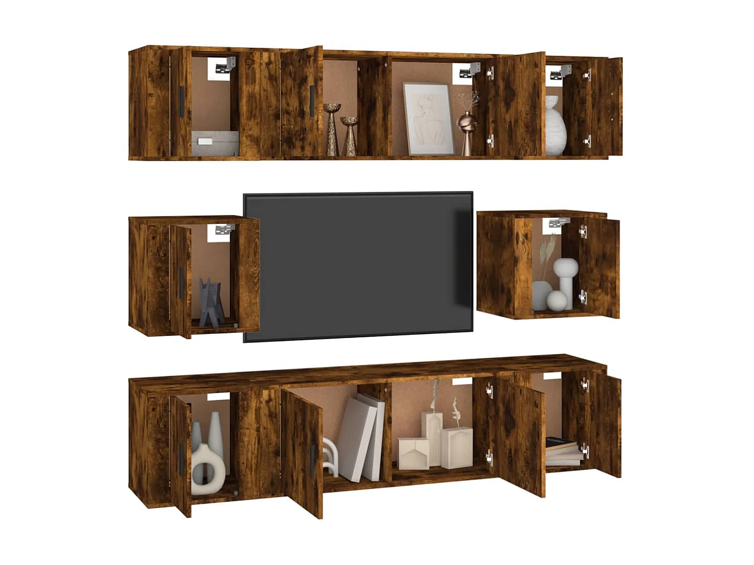 Set Mobili Porta TV | Armadietti TV 8 pz Rovere Fumo in Legno Multistrato