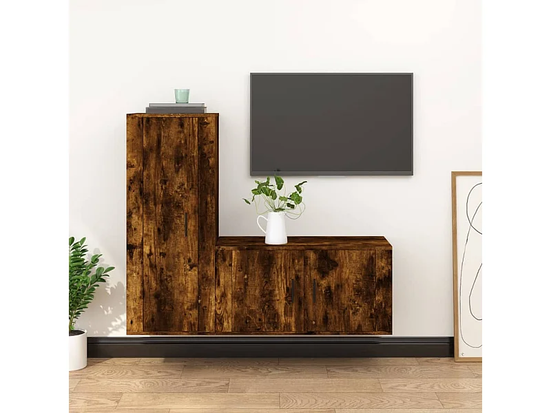 Ensemble de meubles TV 2 pcs Chêne fumé Bois d'ingénierie BE23146