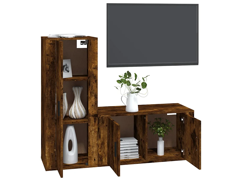 Ensemble de meubles TV 2 pcs Chêne fumé Bois d'ingénierie BE23146