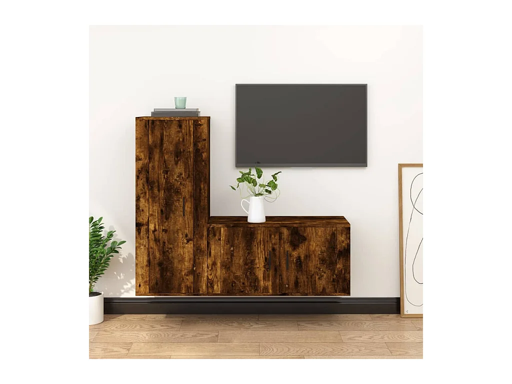 Ensemble de meubles TV 2 pcs Chêne fumé Bois d'ingénierie BE23146