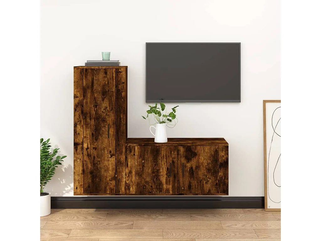2-tlg. TV-Schrank-Set,TV-Möbel Räuchereiche Holzwerkstoff -gkd270929