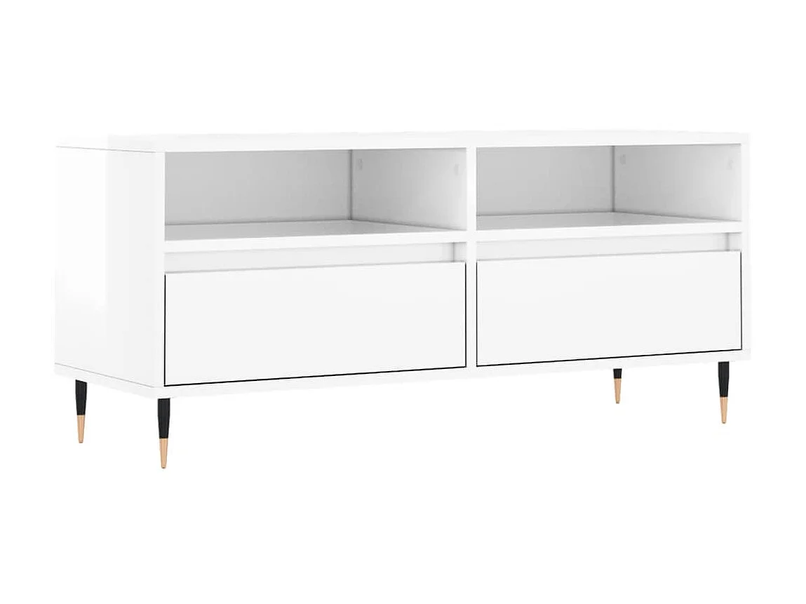 Meuble TV blanc brillant 100x34,5x44,5 cm bois d'ingénierie BE65576