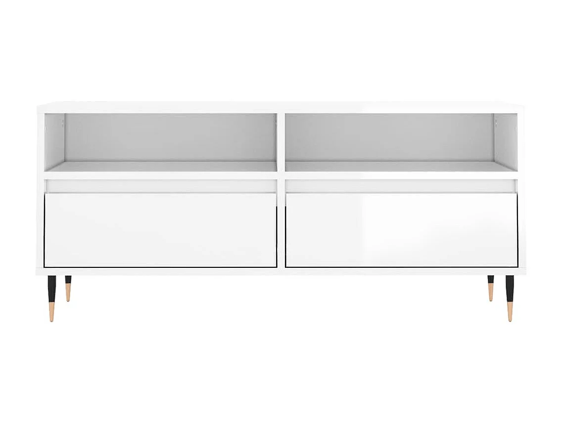 Meuble TV blanc brillant 100x34,5x44,5 cm bois d'ingénierie BE65576