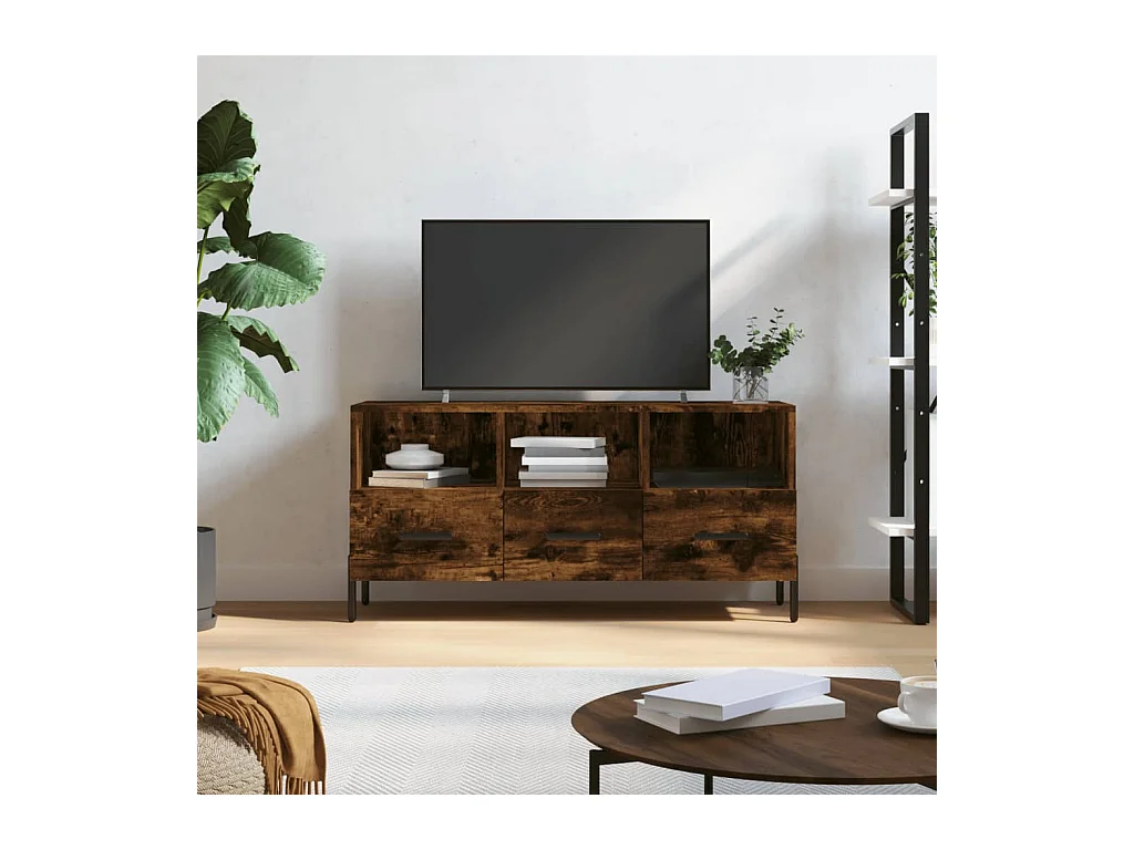 Meuble TV chêne fumé 102x36x50 cm bois d'ingénierie BE47883