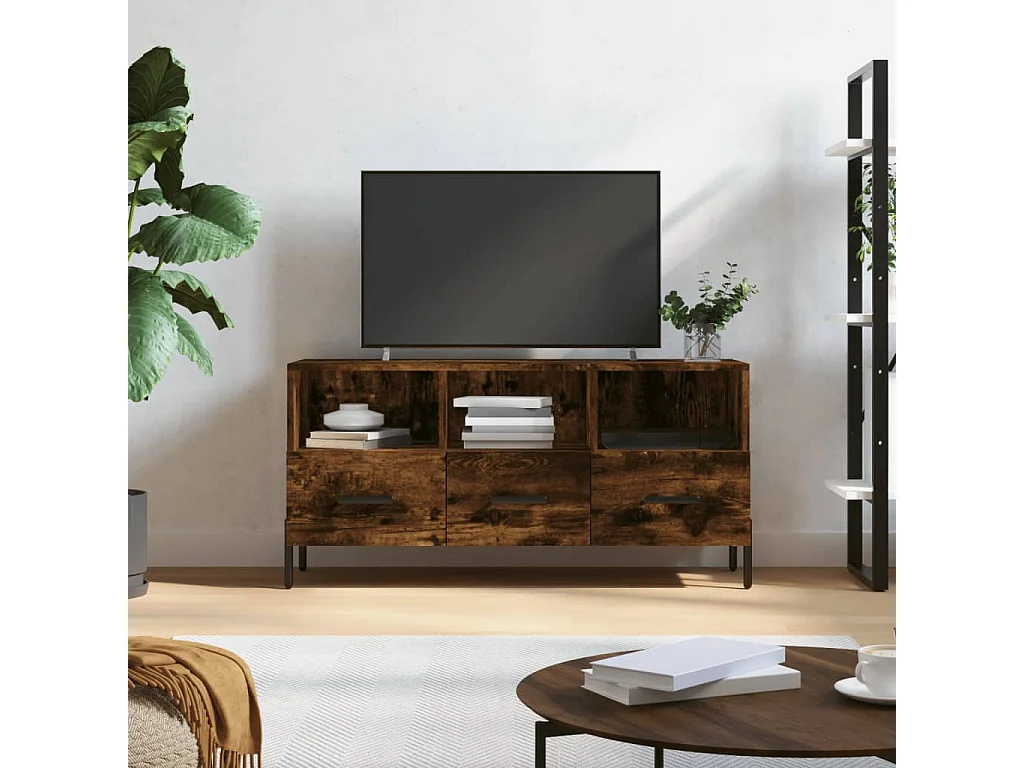 Meuble TV chêne fumé 102x36x50 cm bois d'ingénierie BE47883