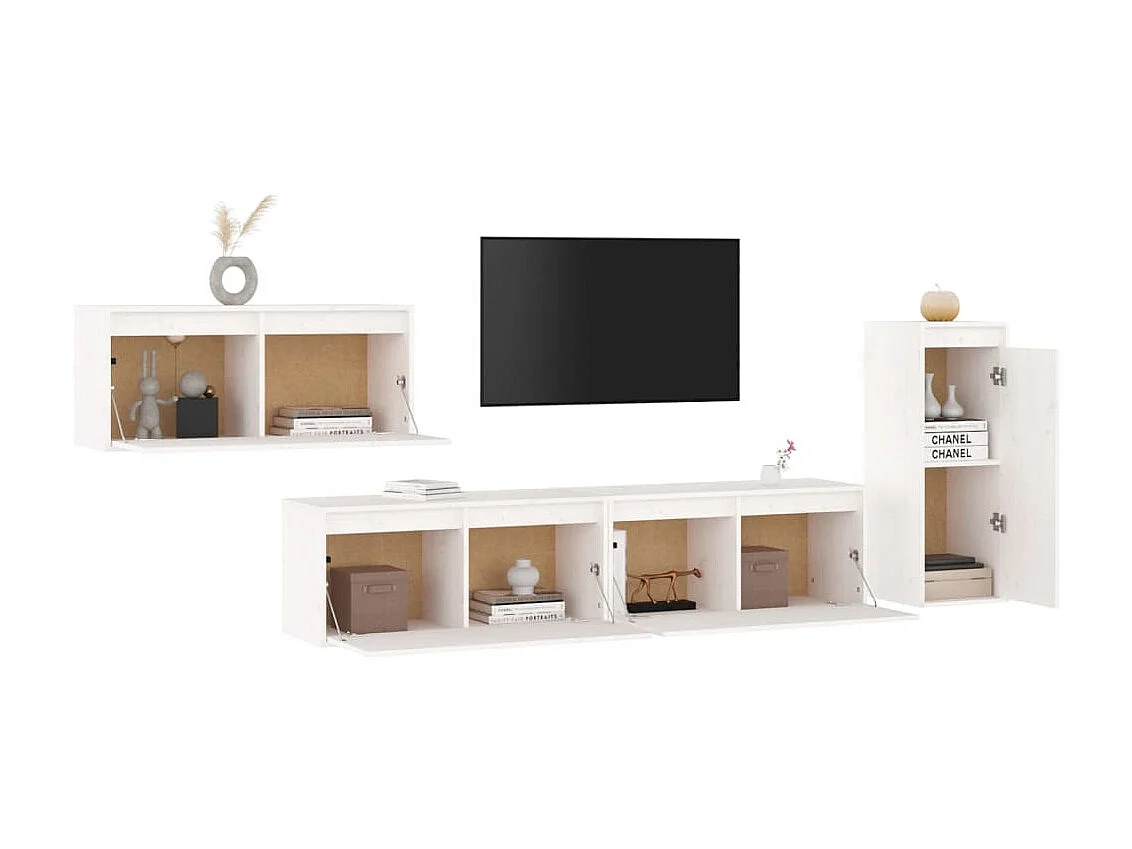 Muebles para TV 4 piezas madera maciza de pino blanco ES49780