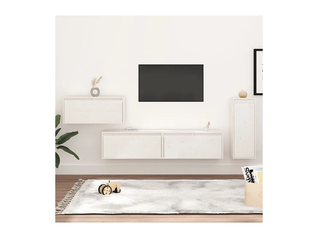 Meubles TV 4 pcs Blanc Bois massif de pin BE5557