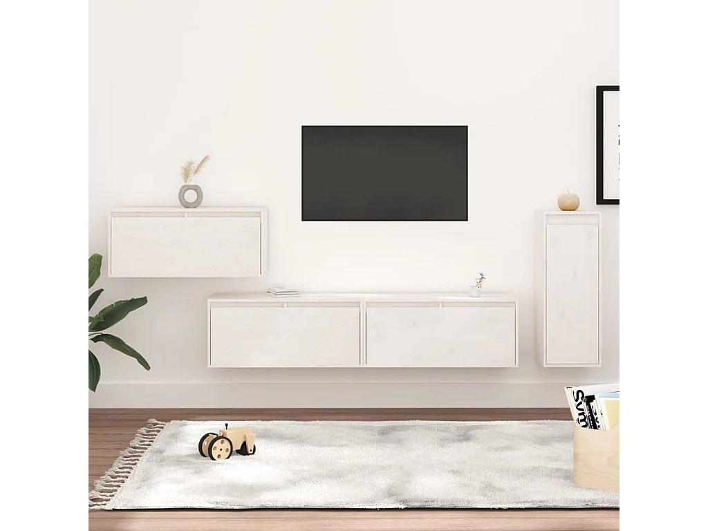 Móveis de TV 4 pcs madeira de pinho maciça branco PT294316