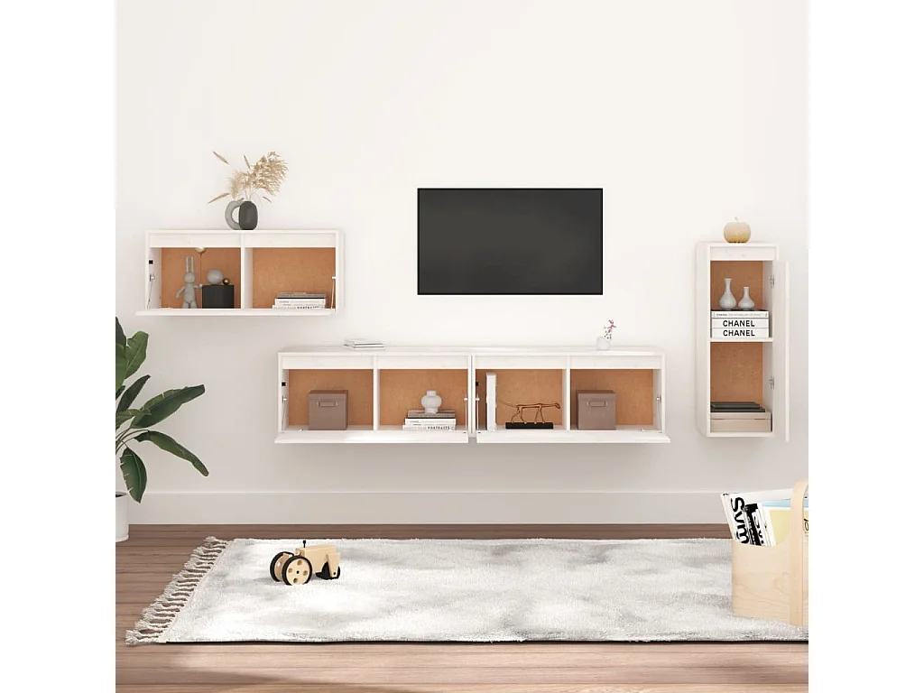 Móveis de TV 4 pcs madeira de pinho maciça branco PT294316