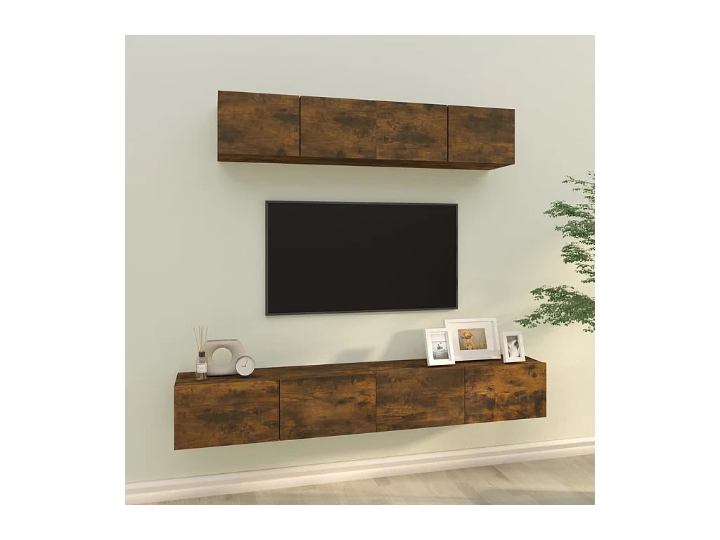 4-tlg. TV-Schrank-Set,TV-Möbel Räuchereiche Holzwerkstoff -gkd354572