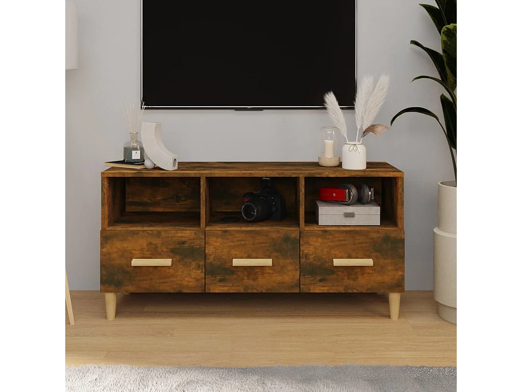 Meuble TV Chêne fumé 102x36x50 cm Bois d'ingénierie BE35592