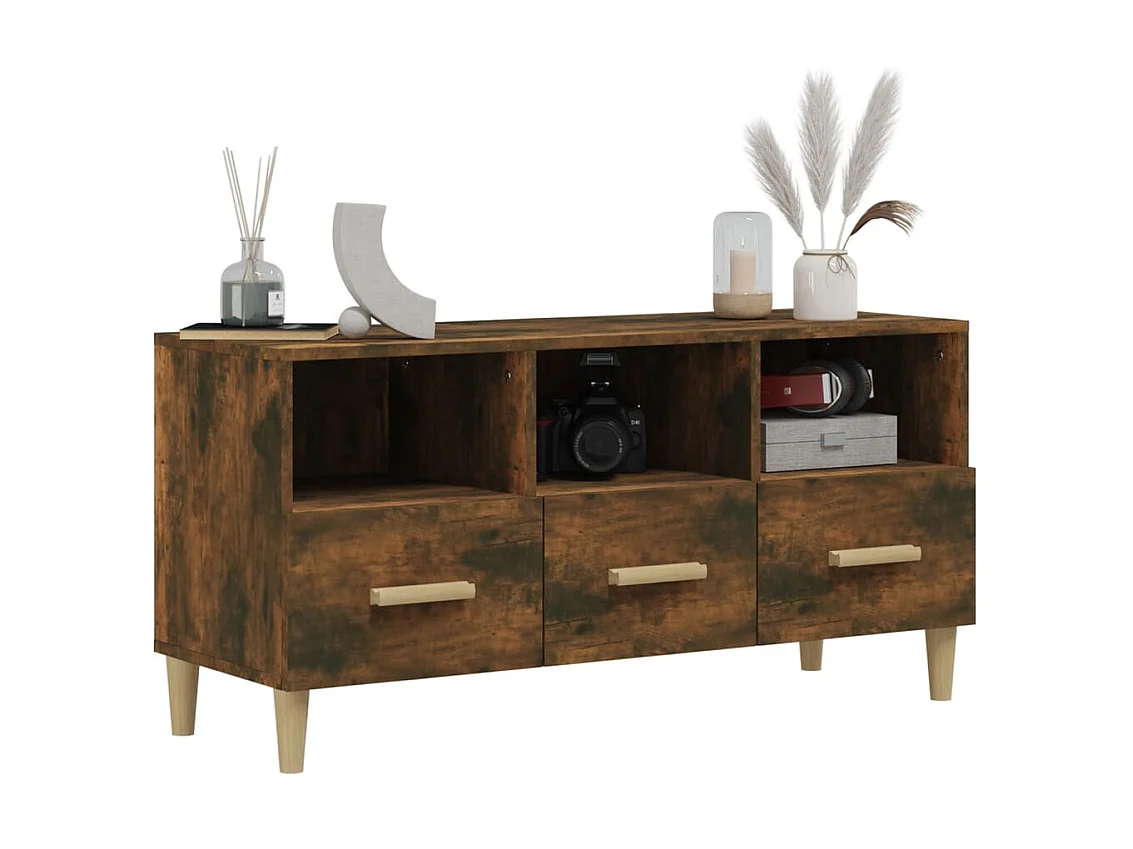 Meuble TV Chêne fumé 102x36x50 cm Bois d'ingénierie BE35592