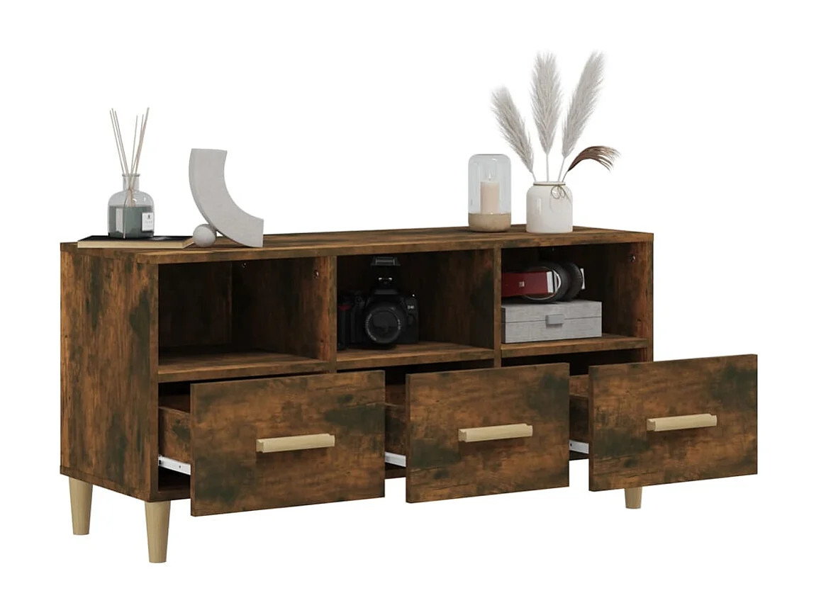 Meuble TV Chêne fumé 102x36x50 cm Bois d'ingénierie BE35592