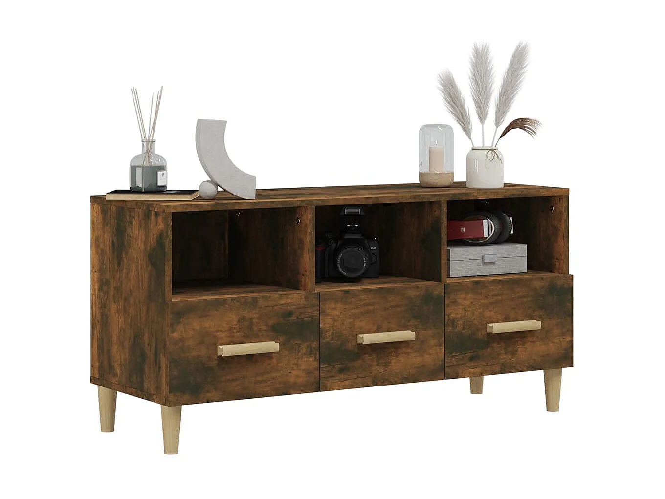 Tv-meubel 102x36x50 cm bewerkt hout gerookt eikenkleurig NL53386