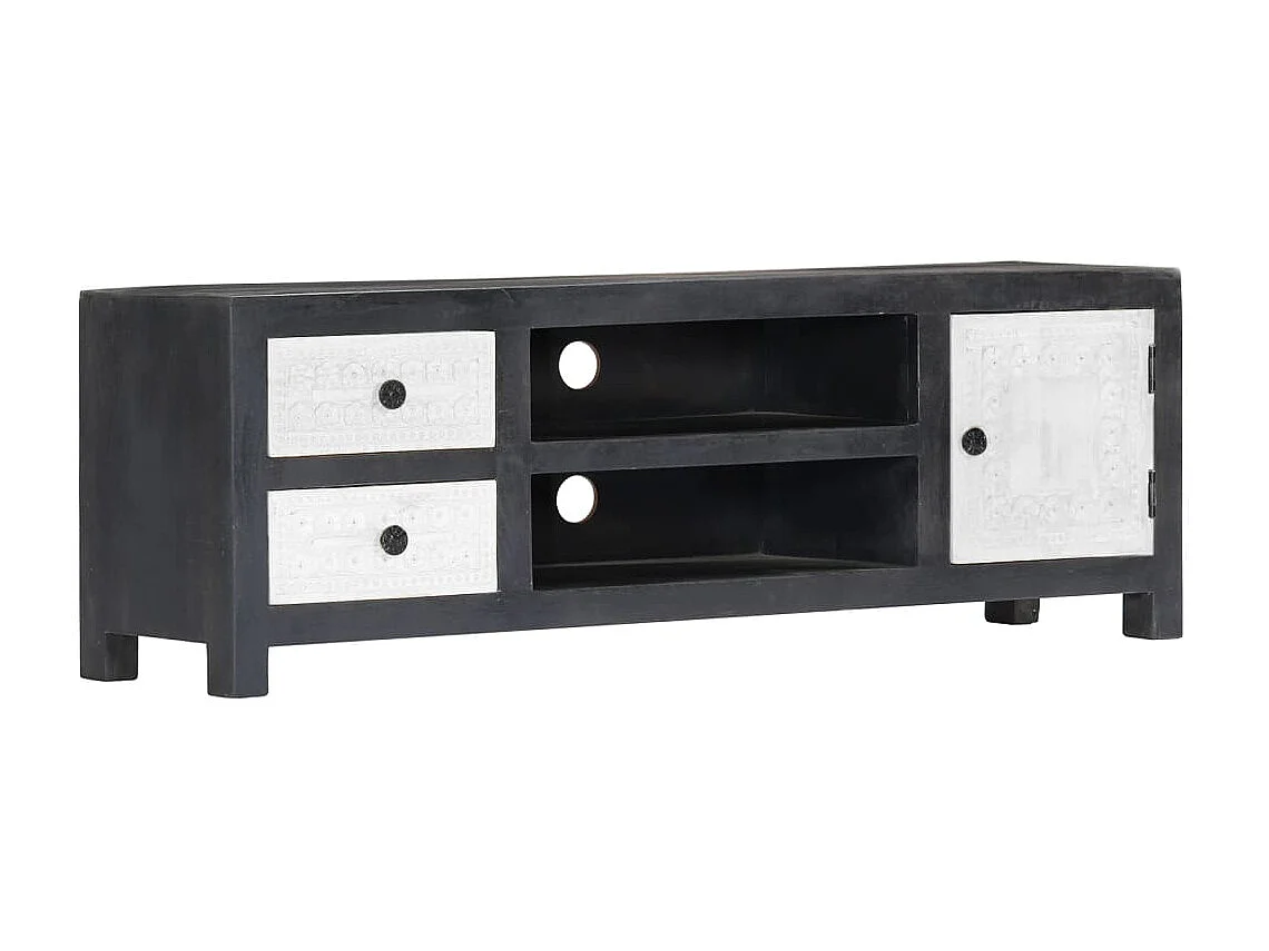 TV-Schrank,TV-Möbel Handgeschnitzt Grau Weiß Massivholz Mango -gkd95558